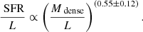 $$ \begin{aligned} \frac{{\text{ SFR}}}{L} \propto \left(\frac{M_{\text{ dense}}}{L} \right)^{(0.55 \pm 0.12)}. \end{aligned} $$