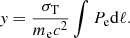 $$ \begin{aligned} \textit{y} = \frac{\sigma _{\mathrm{T}}}{m_{\rm {e}} c^{2}} \int P_{\rm e} \mathrm{d}\ell . \end{aligned} $$