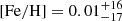 $ \mathrm{[Fe/H]}=0.01^{+16}_{-17} $