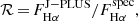 $$ \begin{aligned} \mathcal{R} \,{=}\,F^\mathrm{J-PLUS}_{\rm H\alpha }/F^\mathrm{spec}_{\rm H\alpha }, \end{aligned} $$