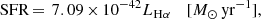 $$ \begin{aligned} \mathrm{SFR}\,{=}\,\ 7.09\,{\times }\,10^{-42}L_{\rm H\alpha }\,\quad [M_{\odot }\,\mathrm{yr}^{-1}\mathrm], \end{aligned} $$