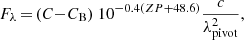 $$ \begin{aligned} F_{\rm \lambda }\,{=}\,(C{-}C_{\rm B}) \ 10^{-0.4(ZP+48.6)}\frac{c}{\lambda ^{2}_{\rm pivot}}, \end{aligned} $$