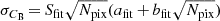 $$ \begin{aligned} \sigma _{C_{\rm B}}\,{=}\,S_{\rm fit}\sqrt{N_{\rm pix}}(a_{\rm fit}\,{+}\,b_{\rm fit}\sqrt{N_{\rm pix}}) \end{aligned} $$