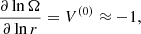 $$ \begin{aligned} \frac{\partial \ln \Omega }{\partial \ln r} = V^{(0)} \approx -1, \end{aligned} $$