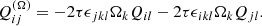 $$ \begin{aligned} Q_{ij}^{(\Omega )} = -2 \tau \epsilon _{jkl} \Omega _k Q_{il} -2 \tau \epsilon _{ikl} \Omega _k Q_{jl}. \end{aligned} $$