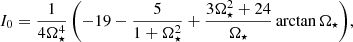 $$ \begin{aligned} I_0&= \frac{1}{4\Omega _\star ^4} \left( -19 - \frac{5}{1+\Omega _\star ^2} + \frac{3\Omega _\star ^2+24}{\Omega _\star } \arctan \Omega _\star \right)\!, \end{aligned} $$
