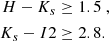 $$ \begin{aligned} H-K_s&\ge 1.5 \ , \nonumber \\ K_s-I2&\ge 2.8. \end{aligned} $$