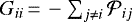 ${G_{{ii}}} \,{=}\, -\sum_{j\neq i} {\mathcal{P}_{ij}}$