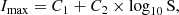 $$ \begin{aligned} I_\mathrm{max} = C_\mathrm{1} +C_\mathrm{2} \times \log _{10}\mathrm{S} , \end{aligned} $$