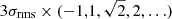 $ 3\sigma_{\mathrm{rms}}\times(-1,1,\sqrt{2},2,\ldots) $