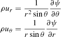 $$ \begin{aligned} \rho u_r&= \frac{1}{r^2 \sin \theta }\frac{\partial \psi }{\partial \theta } \nonumber \\ \rho u_\theta&= \frac{1}{r \sin \theta } \frac{\partial \psi }{\partial r} \end{aligned} $$
