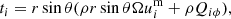$$ \begin{aligned} t_i = r \sin \theta (\rho r \sin \theta \Omega {u}_i^\mathrm{m} + \rho Q_{i \phi }), \end{aligned} $$