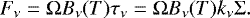 \begin{equation*} F_{\nu} = \Omega B_{\nu}(T) \tau_{\nu} = \Omega B_{\nu}(T) k_{\nu} \Sigma.\end{equation*}