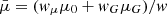 $ \bar{\mu} = (\mathit{w}_\mu\mu_0 + \mathit{w}_G\mu_G)/\mathit{w} $