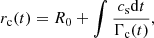 $$ \begin{aligned} r_{\rm c}(t) = R_0 + \int \frac{c_{\rm s} \mathrm{d}t}{\Gamma _{\rm c}(t)}, \end{aligned} $$