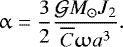\begin{equation*} \upalpha=\frac{3}{2}\frac{\mathcal{G}M_{\odot}J_2}{\overline{C} \upomega a^{3}}. \end{equation*}