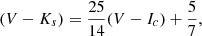 $$ \begin{aligned} (V-K_s) = \frac{25}{14} (V-I_c) + \frac{5}{7}, \end{aligned} $$