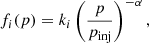 $$ \begin{aligned} f_{i}(p)=k_{i}\left(\frac{p}{p_{\rm inj}}\right)^{-\alpha } ,\end{aligned} $$