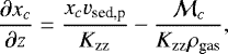 \begin{equation*} \frac{\partial x_c}{\partial z} = \frac{x_c v_{\textrm{sed,p}}}{K_{\textrm{zz}}} -\frac{\mathcal{M}_c}{K_{\textrm{zz}}\rho_{\textrm{gas}}}, \\ \end{equation*}