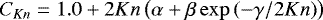 $C_{\textit{Kn}}=1.0&#x002B;2Kn\left(\alpha&#x002B;\beta \exp{(-\gamma/2Kn)}\right)$