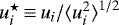 $u^{\star}_{i}\,{\equiv}\,u_{i}/{\langle}u_{i}^{2}{\rangle}^{1/2}$