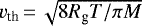 $v_{\textrm{th}}\,{=}\,\sqrt{8 R_{\textrm{g}} T / \pi M}$