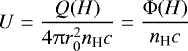 \begin{equation*} U = \frac{Q(H)}{4\uppi r_{0}^{2}n_{\textrm{H}}c} = \frac{\Phi(H)}{n_{\textrm{H}}c} \end{equation*}