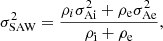 $$ \begin{aligned} \sigma ^2_{\rm SAW} = \frac{\displaystyle \rho _i \sigma ^2_{\rm Ai} + \rho _{\rm e} \sigma ^2_{\rm Ae}}{\displaystyle \rho _{\rm i} + \rho _{\rm e}}, \end{aligned} $$