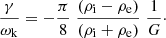 $$ \begin{aligned} \frac{\displaystyle \gamma }{\displaystyle \omega _{\rm k}} = - \frac{\displaystyle \pi }{ \displaystyle 8}\; \frac{\displaystyle (\rho _{\rm i} - \rho _{\rm e})}{\displaystyle (\rho _{\rm i} + \rho _{\rm e})}\;\frac{\displaystyle 1}{\displaystyle G}\cdot \end{aligned} $$