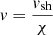 $ v = \frac{v_{\mathrm{sh}}}{\chi} $