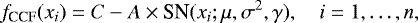 \begin{eqnarray*}f_{\textrm{CCF}}(x_i) = {C} - {A} \times {\textrm{SN}}(x_i;\mu, \sigma^2, \gamma), \quad i = 1, \ldots, n ,\vspace*{-4pt}\end{eqnarray*}