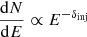 $ \frac{\mathrm{d}N}{\mathrm{d}E}\propto E^{-\delta_{\mathrm{inj}}} $