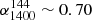 $ \alpha_{1400}^{144} \sim 0.70$
