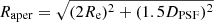 $ R_{\mathrm{aper}}=\sqrt{(2R_{\mathrm{e}})^2+(1.5D_{\mathrm{PSF}})^2} $