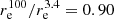 $ r_\mathrm{e}^{100}/r_\mathrm{e}^{3.4}=0.90 $