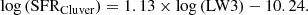 $$ \begin{aligned} {\mathrm{log} }\left(\mathrm{SFR} _\mathrm{Cluver} \right) = 1.13\times \mathrm{log} \left(\mathrm{LW3} \right)-10.24. \end{aligned} $$