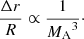 $$ \begin{aligned} \frac{\Delta r}{R} \propto \frac{1}{{M_{\rm A}}^3}\cdot \end{aligned} $$