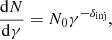 $$ \begin{aligned} \frac{\mathrm{d}N}{\mathrm{d}\gamma }=N_0\gamma ^{-\delta _{\rm inj}}, \end{aligned} $$