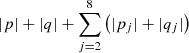 $ |p|+|q|+\sum_{j=2}^{8}\left(|p_j|+|q_j|\right) $