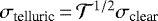$\sigma_{\textrm{telluric}} \,{=}\, \mathcal{T}^{1/2}\sigma_{\textrm{clear}}$