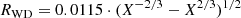 $$ \begin{aligned} R_{\rm WD}=0.0115 \cdot (X^{-2/3}-X^{2/3})^{1/2} \end{aligned} $$