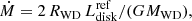 $$ \begin{aligned} \dot{M} = 2\,R_{\rm WD}\,L^\mathrm{ref}_{\rm disk}/(GM_{\rm WD}) ,\end{aligned} $$