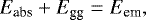 \begin{equation*}E_{\textrm{abs}} &#x002B; E_{\textrm{gg}} = E_{\textrm{em}} ,\vspace*{-4pt}\end{equation*}