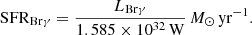$$ \begin{aligned} \mathrm{SFR} _{\mathrm{Br} \gamma } = \frac{L_{\mathrm{Br} \gamma }}{1.585\times 10^{32}\,\mathrm{W} }\, M_\odot \,\mathrm{yr} ^{-1}. \end{aligned} $$
