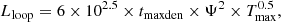 $$ \begin{aligned} L_{\rm loop}=6\times 10^{2.5}\times t_{\rm maxden}\times \Psi ^2 \times T^{0.5}_{\rm max},\end{aligned} $$