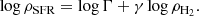 $$ \begin{aligned} \log \rho _\mathrm{SFR} = \log \Gamma + \gamma \log \rho _\mathrm{H_2} .\end{aligned} $$