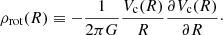 $$ \begin{aligned} \rho _\mathrm{rot} (R) \equiv - \frac{1}{2 \pi G} \frac{V_\mathrm{c} (R)}{R} \frac{\partial V_\mathrm{c} (R)}{\partial R}\cdot \end{aligned} $$