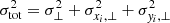 $ \sigma _{{\rm{tot}}}^2 = \sigma _ \bot ^2 + \sigma _{{x_i}, \bot }^2 + \sigma _{{y_i}, \bot }^2 $