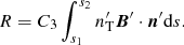 $$ \begin{aligned} R = C_3\int _{s_1}^{s_2}n_{\rm T}^\prime {\boldsymbol{B}}^\prime \cdot {\boldsymbol{n}}^\prime \mathrm{d} {s}. \end{aligned} $$