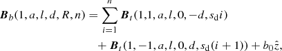$$ \begin{aligned} {\boldsymbol{B}}_{b}(1,a,l,d,R,n)&= \sum _{i=1}^{n}{\boldsymbol{B}}_t(1,1,a,l,0,-d,s_{\rm d} i)\\ \nonumber&\quad + {\boldsymbol{B}}_t(1,-1,a,l,0,d,s_{\rm d}(i+1)) + b_0\hat{z}, \end{aligned} $$